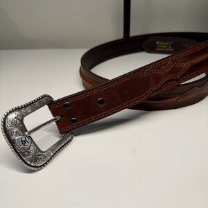 Ariat Rowdy Western Leather Belt Men 42 Dark Brown Cowboy Classic Buckle